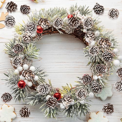 100 Pcs Snow Pine Cones, Mini Pinecones for Craft, Natural Cones Wreath, Christmas Bowl Stuff Winter Decorations Decor Accessories Party Suppliesfor Home Indoor Vase Filler
