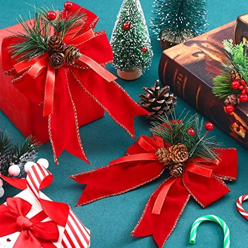 Syhood 6 Pcs Christmas Bows Xmas Velvet Bows Tree Decor, Red