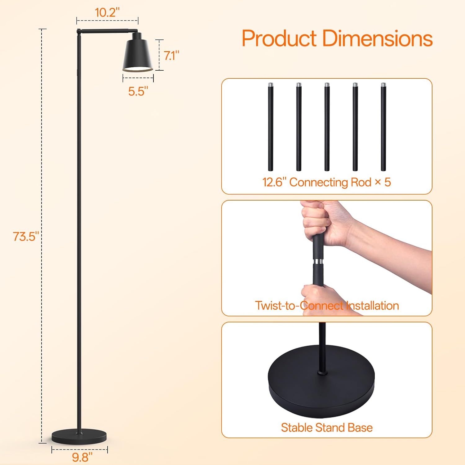 78" Tall Standing Grow Light, Grow Light for Indoor Plants | 18W Full Spectrum LED Bulb with Optical Lens, 4/9/14H