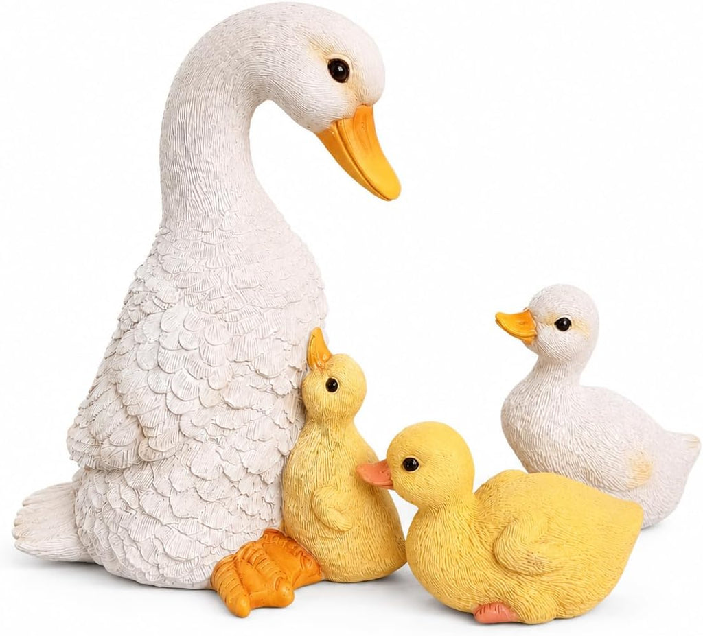 BYVBLETZ Duck Garden Statues Set of 3, Resin Mother Duck with Baby Ducklings Indoor Outdoor Decor, 7.9" Yard Art Patio