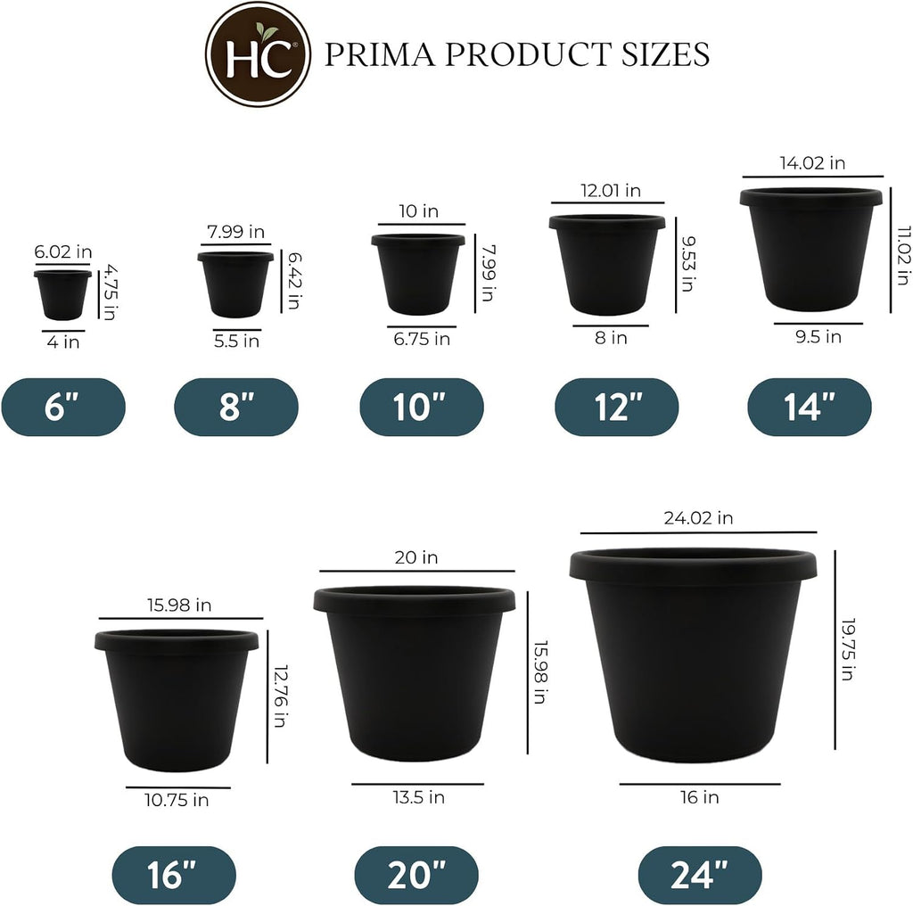 The HC Companies 16 Inch Round Prima Planter - Plastic Plant Pot with Rolled Rim for Indoor Outdoor Plants Flowers