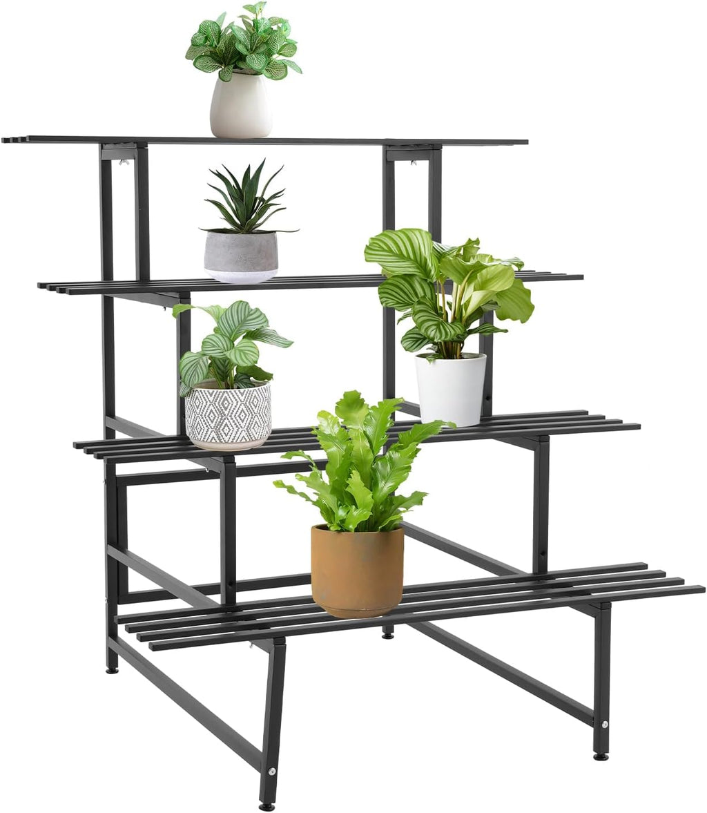 DYRABREST 4 Tier Metal Plant Stand, 39.4 Inch Tall Black Iron Garden Display Shelf for Indoor Outdoor, Heavy Duty