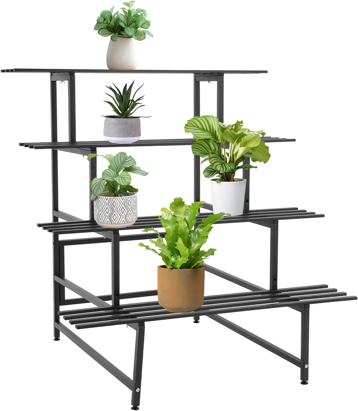 DYRABREST 4 Tier Metal Plant Stand, 39.4 Inch Tall Black Iron Garden Display Shelf for Indoor Outdoor, Heavy Duty