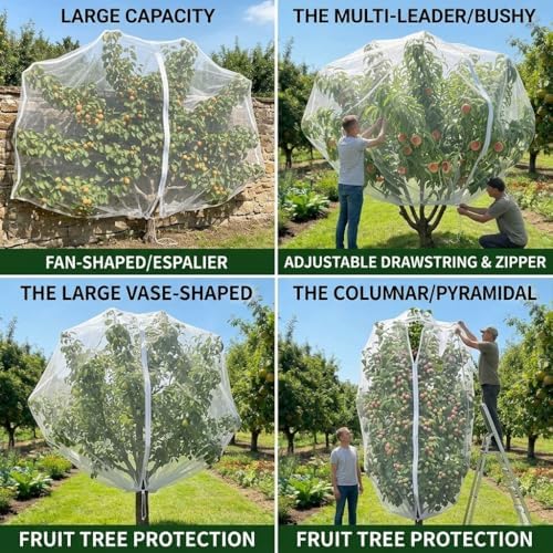1 Pack 15×15Ft Extra Large Drawstring & Zipper Fruit Tree Netting Cover - Reusable Bird Netting for Blueberry Bushes, Anti-Cicada/Deer/Squirrel Large Plant Protection Net