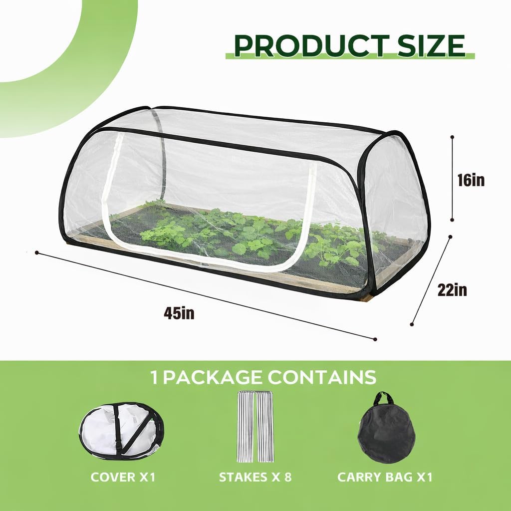 Pop Up Raised Garden Bed Cover -45''x22''x18'' Instant Plant Protection Against Bird, Pests & Squirrel，Plant Net Cover