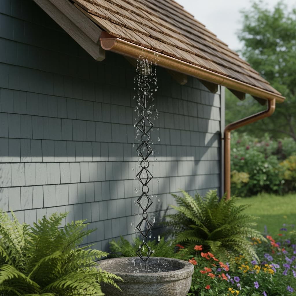 Rain Chains for Gutters Outdoor,8.5 Ft Black Iron Gutter Adorn Rains Chains | Rain Catcher,Decorative Rainchain Outdoor