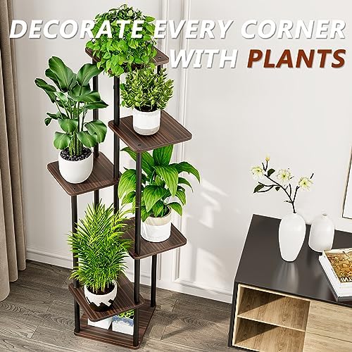 AZERPIAN 6 Tier Tall Plant Stand Indoor Corner Tiered Shelf Metal MDF Board