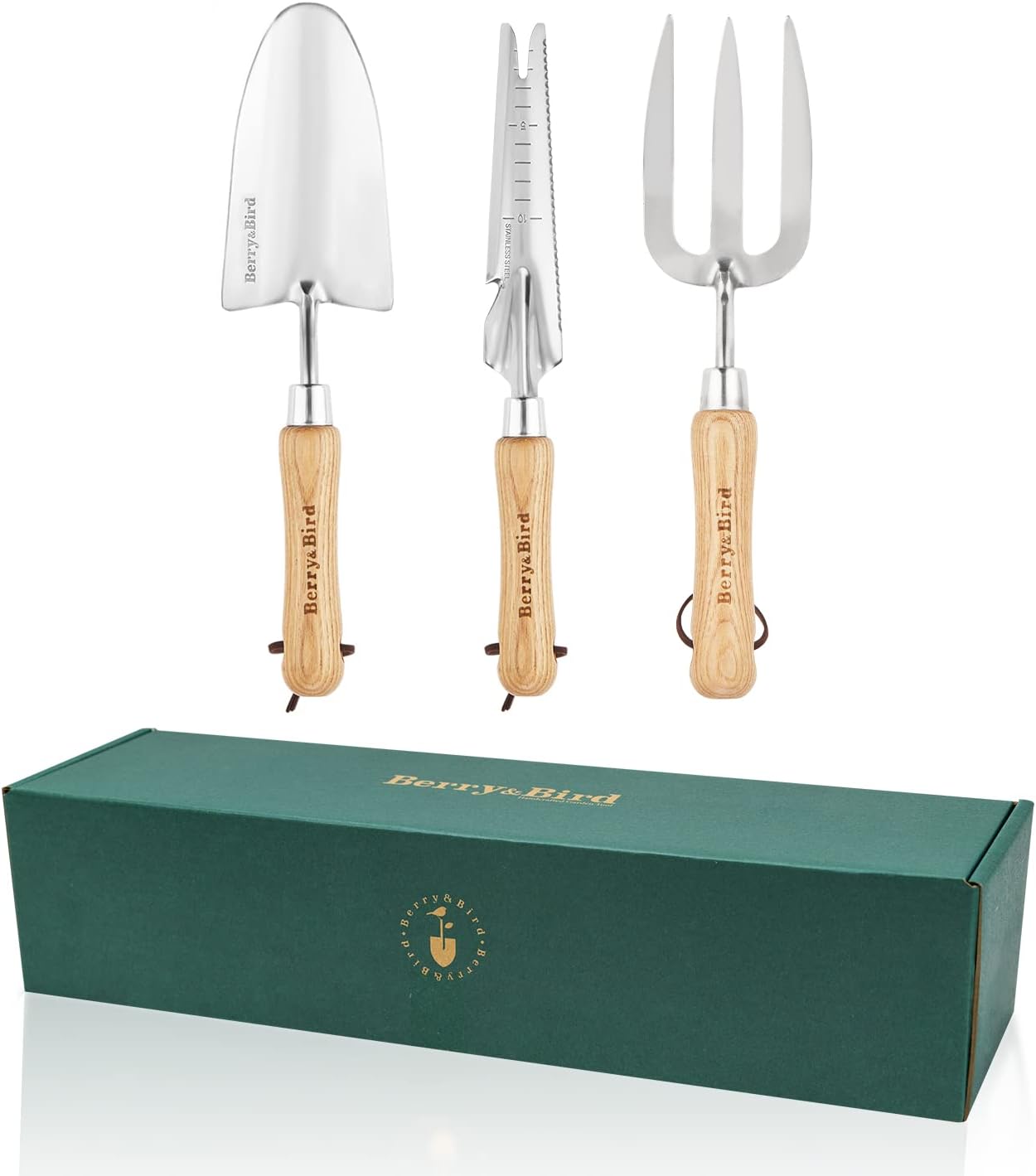 Berry&Bird Gardening Hand Tool Set - 3PCS Stainless Steel Garden Tool Kit Multifunctional Tool with Wooden Handle