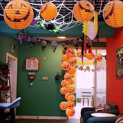 Halloween Pumpkin Paper Lanterns Set for Halloween Party Garden Decoration, Multi-Sized, Pack of 12