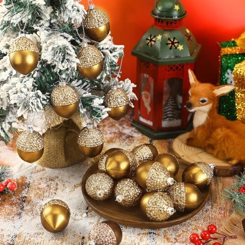 Lyrow 12 Pcs Christmas Acorn Ornaments Artificial Acorn Hanging Decor