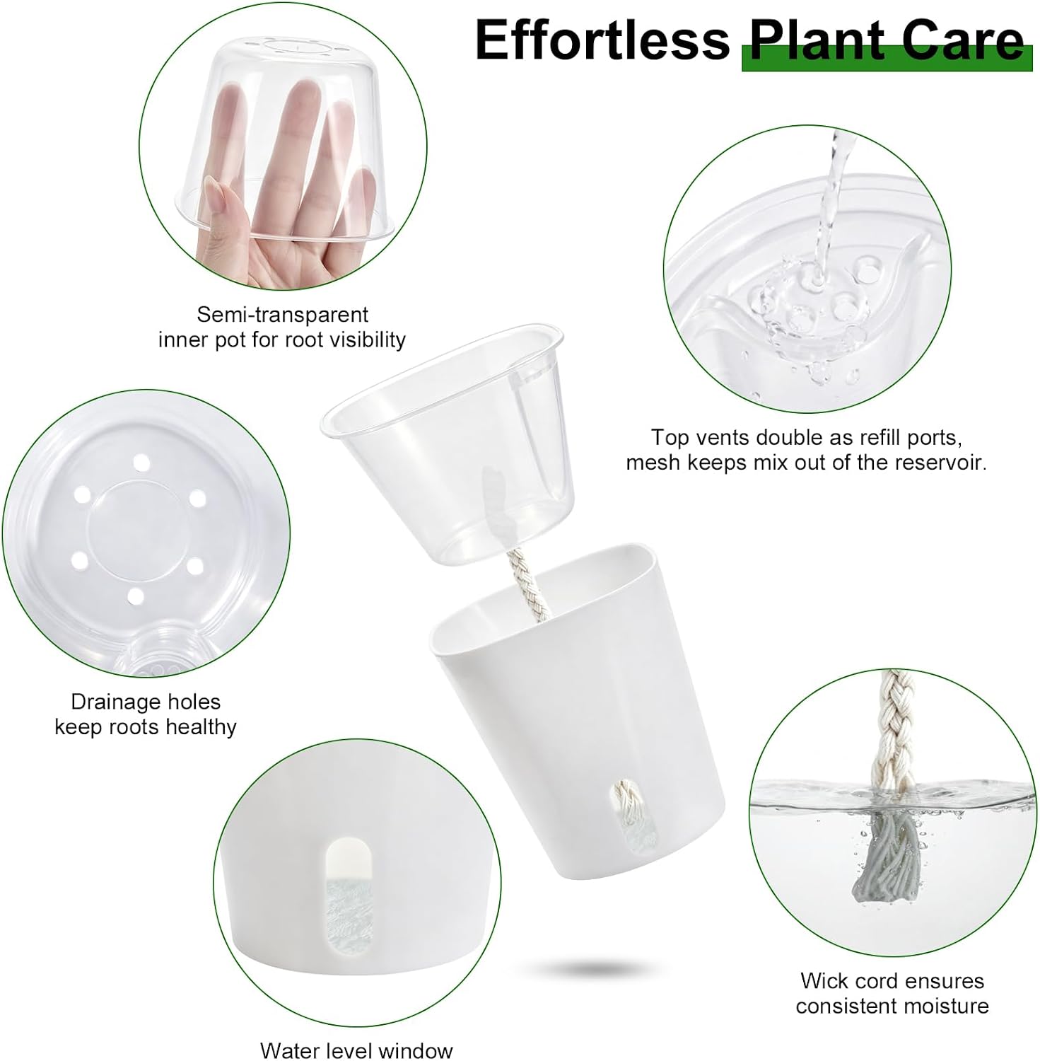 4" Self Watering Pots for Indoor Plants, 8 Pack Clear Plant Pots with Drainage, Plastic Nursery pots for Cuttings