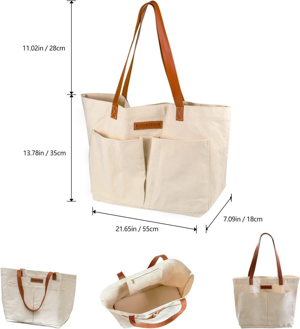 Berry&Bird Garden Tool Bag, Canvas Garden Tote With Pockets for Gardening | Wear-Resistant Multi-Purpose Tool Storage