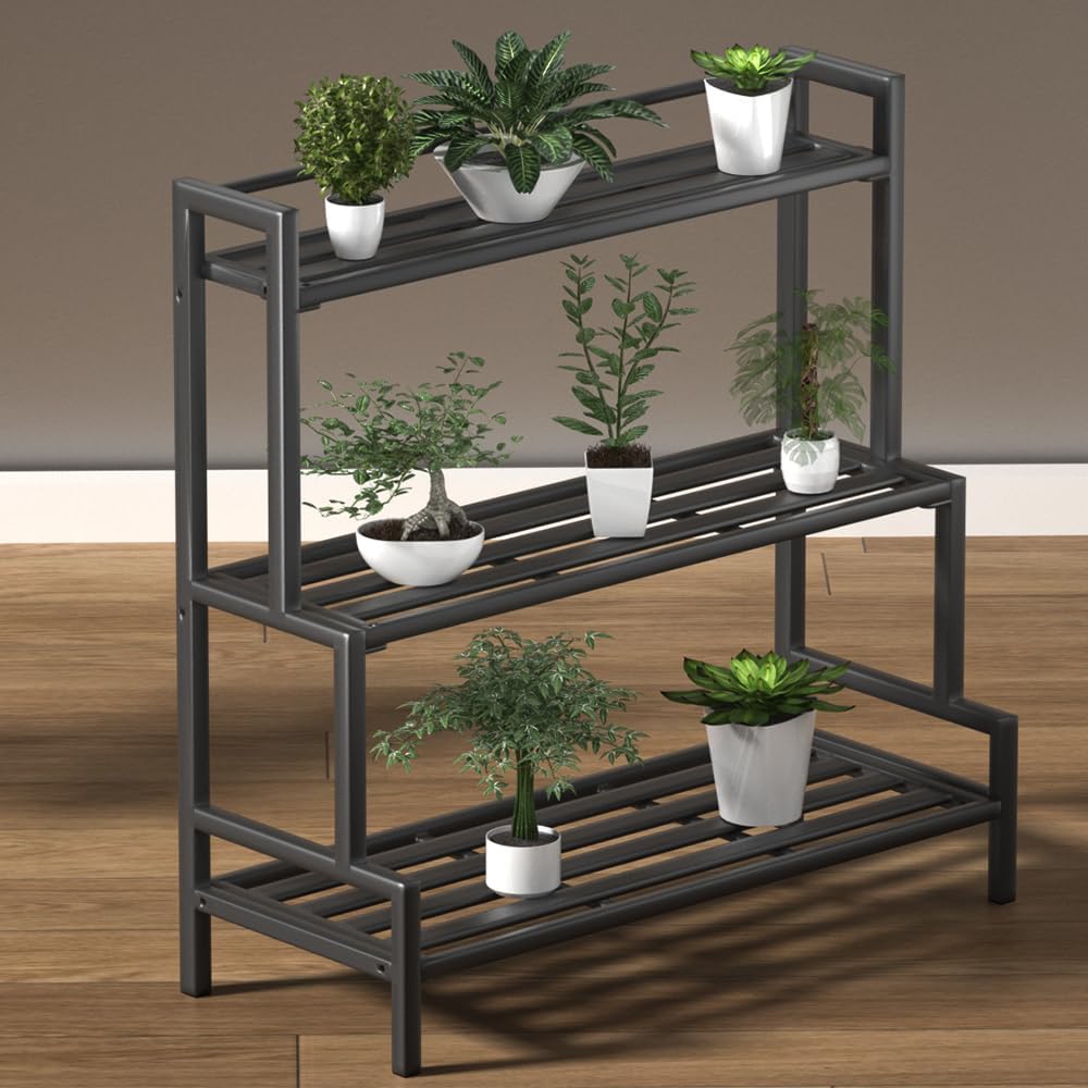 Aluminum Plant Stand Outdoor 3-Tier Rustproof, Extra Large | Heavy-Duty Metal Tiered Plant Rack, Waterproof Rustproof