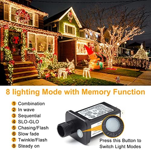 HAILI XMGQ 1000 Led Christmas Lights Outdoor, 8 Lighting Modes Waterproof
