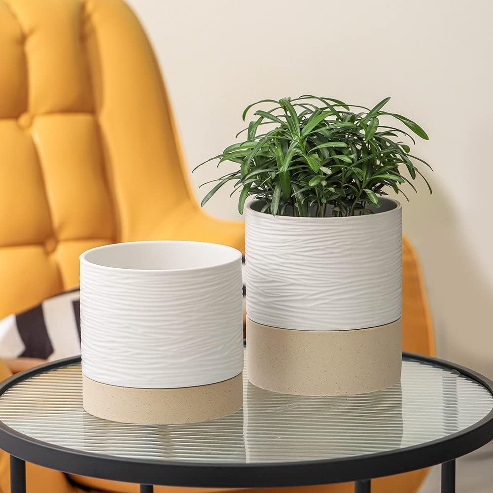 Nihow Ceramic Self Watering Plant Pot for Indoor Plants,6 Inch,White | Planter with Cotton Wick, Drainage Hole & Water