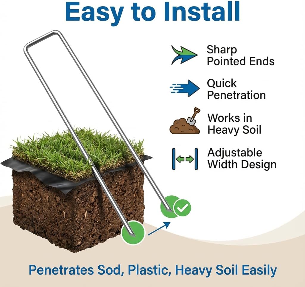 200 Pack 6 Inch Heavy Duty U-Shaped Landscape Staples, 11 Gauge Galvanized Steel Garden Stakes for Securing Landscape