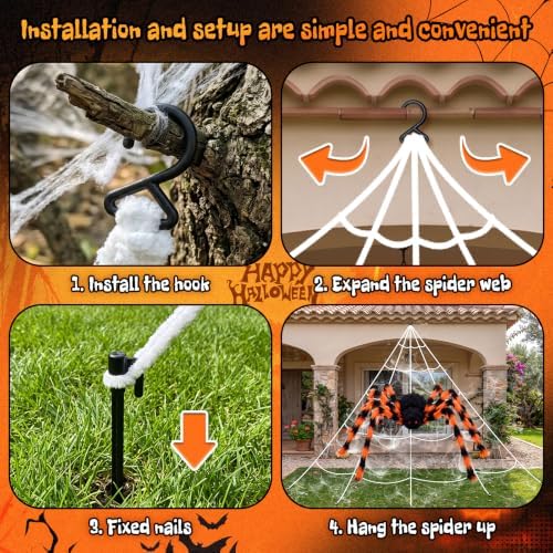 Halloween Decorations Outdoor Spider Webs:1Pcs Giant Spiders-Outdoor Use