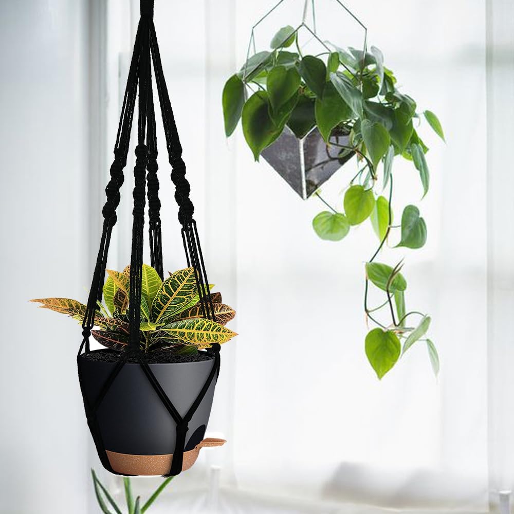 Bouqlife 3 Pack Self Watering Hanging Planters Macrame Plant Hangers with Indoor Flower Pots, 3 Different Size Hanging
