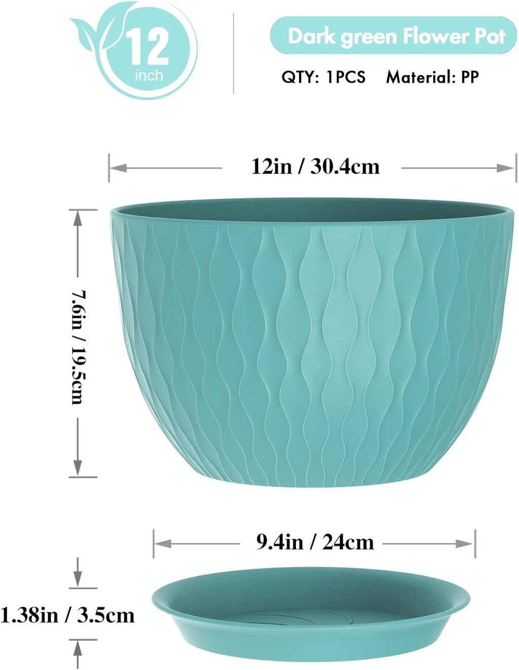 WSMKSZ 12 Inch Large Plant Pots for Indoor or Outdoor Plants, Wide Water Ripples Flower Pots with Drainage Holes &