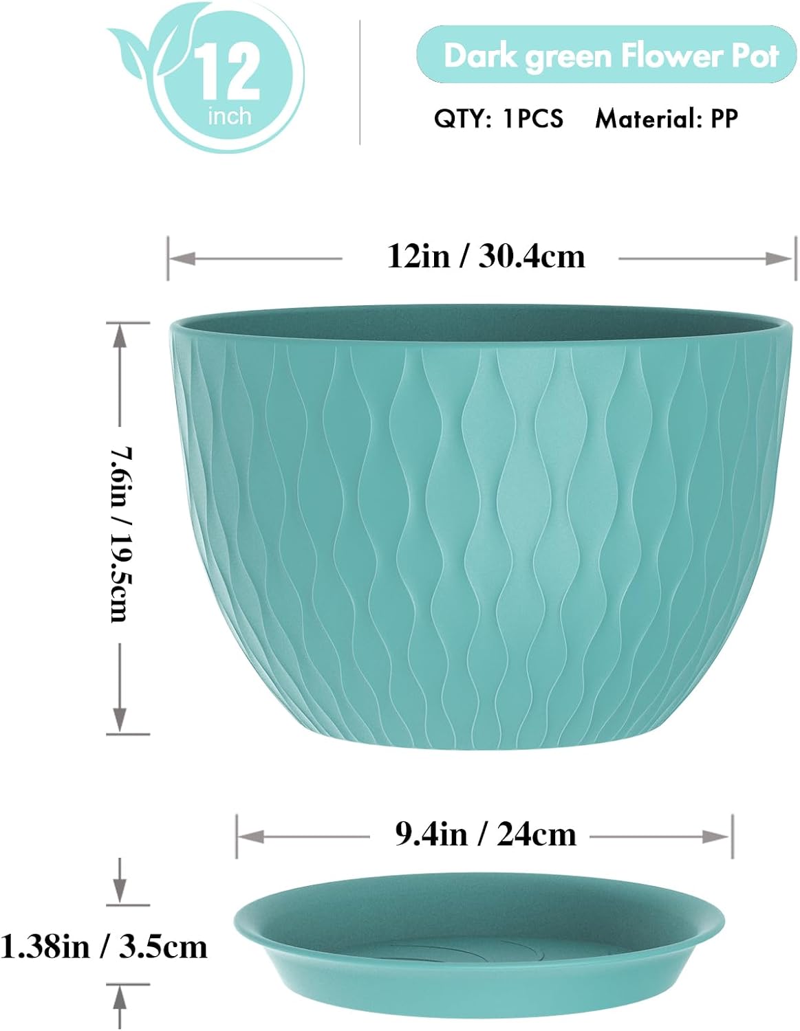 WSMKSZ 12 Inch Large Plant Pots for Indoor or Outdoor Plants, Wide Water Ripples Flower Pots with Drainage Holes &