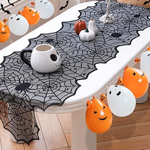 Halloween Table Runner,Black Lace Spider Web Table Runners,18 x 72 Inch
