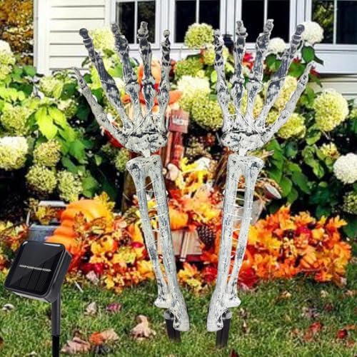 Solar Skeleton Hand Lights 2 Pack, 100LED Purple Halloween Stakes