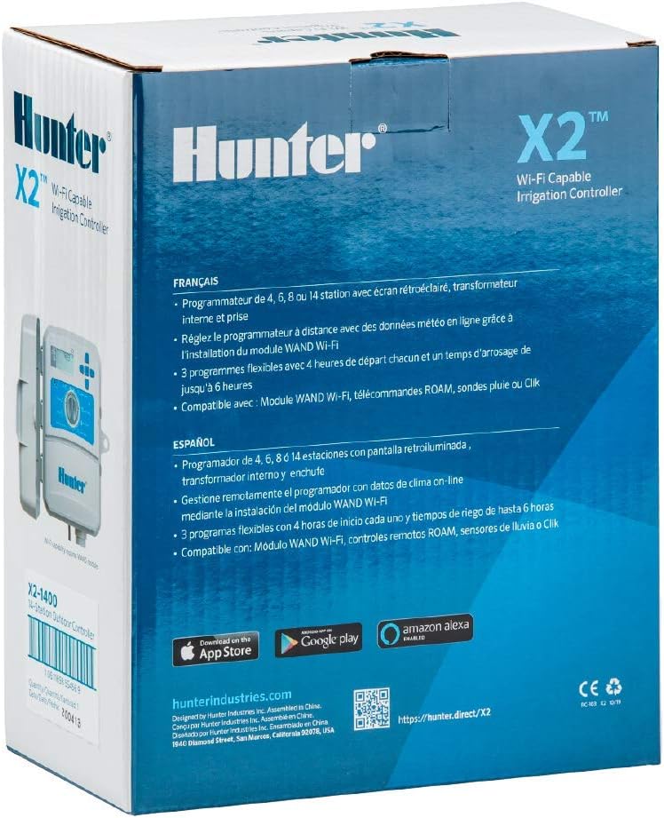 Hunter X2 4 Zone Sprinkler Controller, WiFi Compatible Sprinkler Timer
