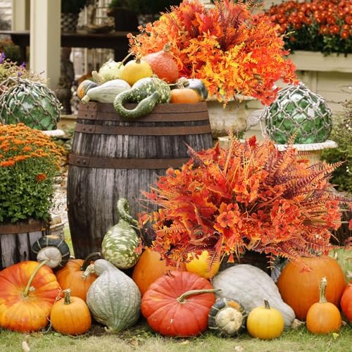 21 Bundles 9 Styles Artificial Fall Flowers for Outdoors Fall Decorations