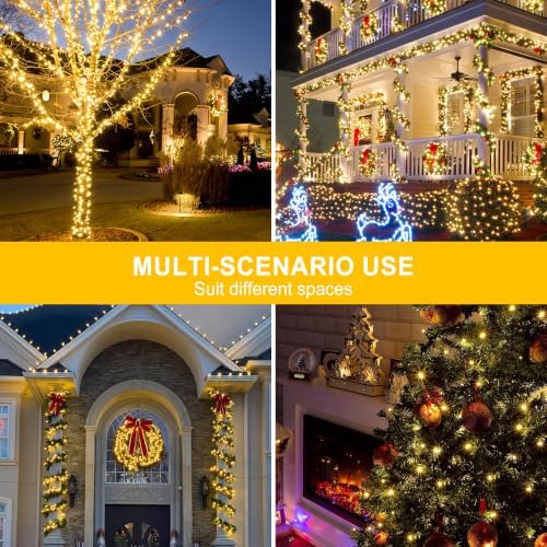 kemooie 500 LED Christmas Lights, 164FT 8 Lighting Mode with Memory Plug in Waterproof Christmas Lights Outdoor, for Birthday Christmas Tree Wedding Party Garden Balcony Decorations (Warm White)