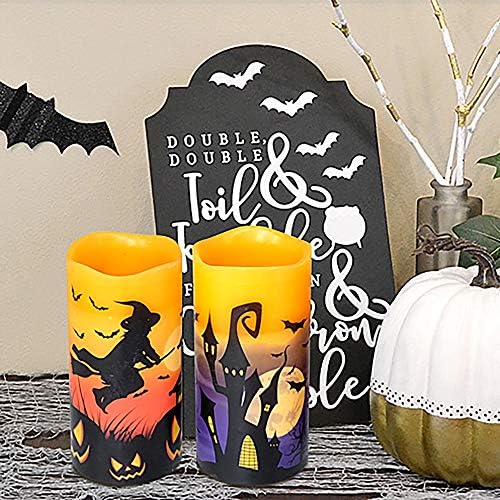Eldnacele Halloween Flameless Flickering LED Pillar Candles with 6H Timer