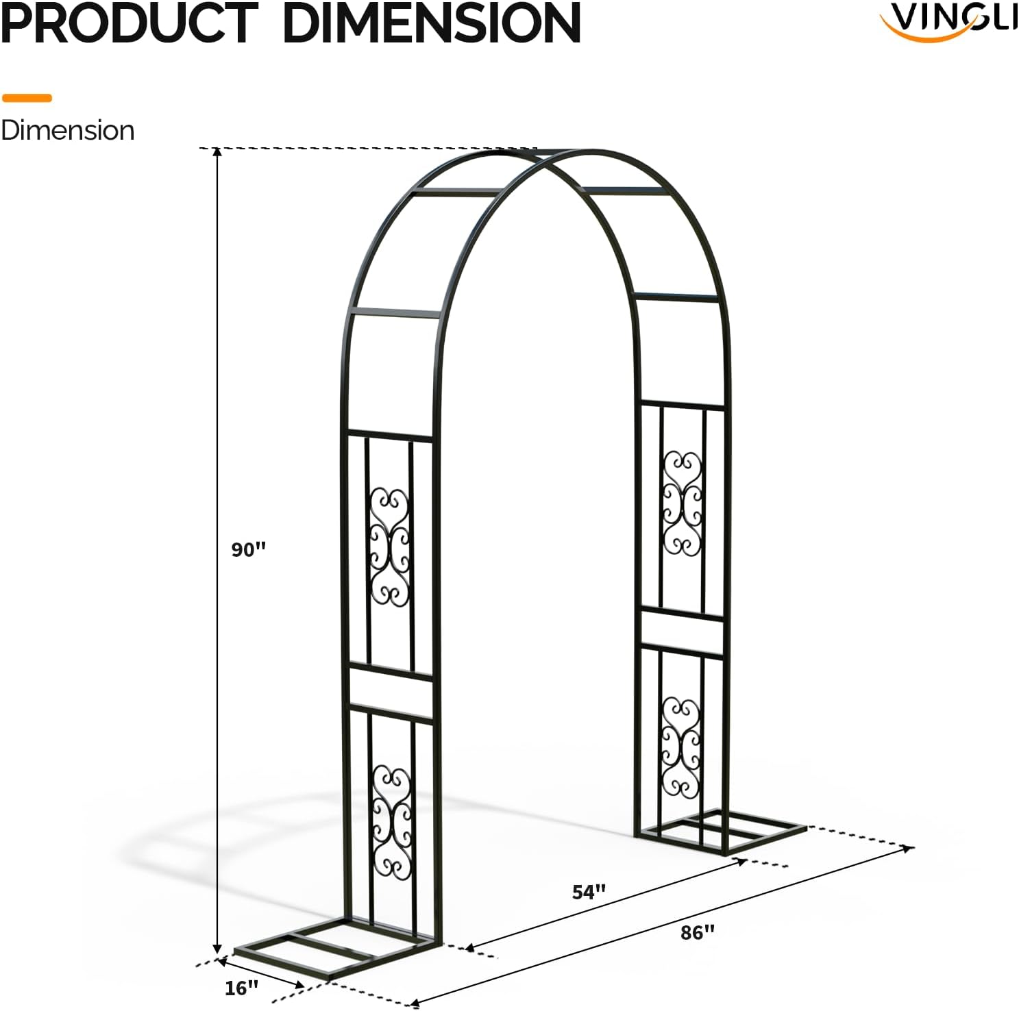 VINGLI Garden Arch Trellis, 7.6ft Arch Trellis for Climbing Plants, Metal Garden Arbor with Flat Base Design for