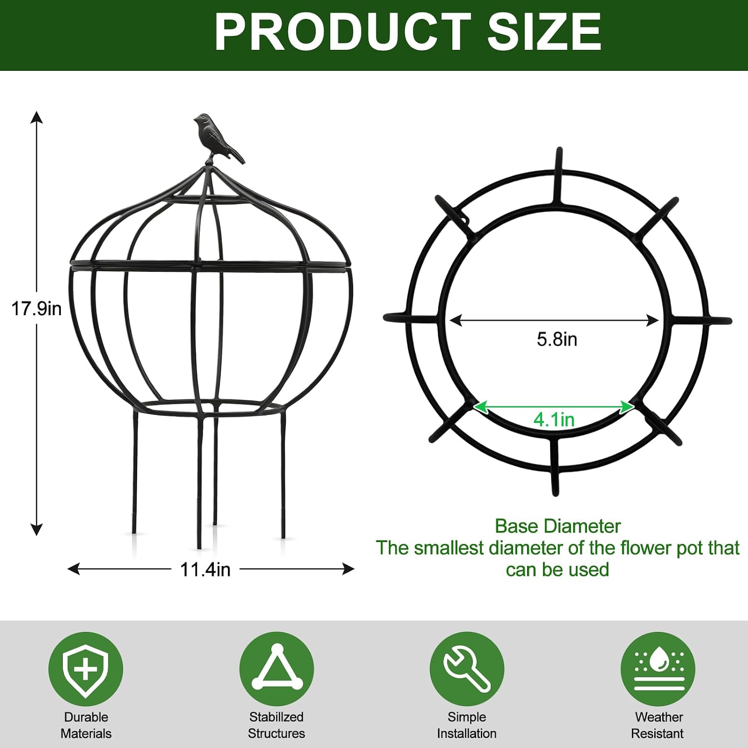 aboxoo Sturdy Metal Garden Obelisk Trellis, 11.5"x11.5"x18" Plant Support | Easily-assembled support for topiaries &