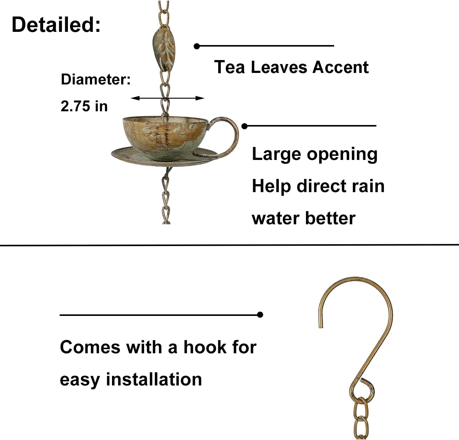 Jemeni 8.5Ft Teapot & Teacups Rain Chain, Rain Chains for Outside | Rain Chain for Gutters, Decorative Downspout