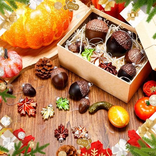 Soaoo 30 Pcs Matte Fall Thanksgiving Mini Tree Hanging Decor Leaf Acorn