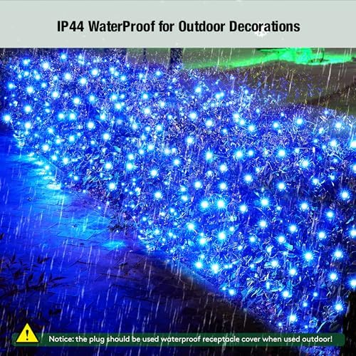 Led Blue Christmas Net Lights Outdoor Christmas Bushes Lights 120Led 6ftx5ft, Connectable Outdoor Indoor Mesh Net Lighting for Xmas Holiday, Garden, Lawn, Shrubs, Trees, Bushes Decorations