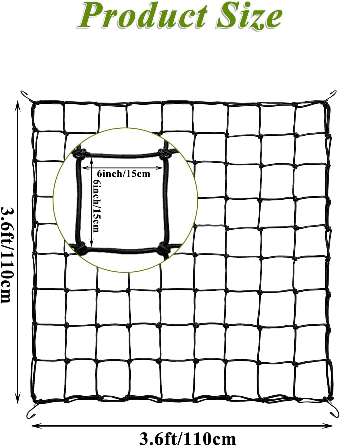 2 Pack 5x5 ft Elastic Trellis Netting for Grow Tent, Heavy Duty Plant Support Net with Steel Hooks and 100 Zip Ties