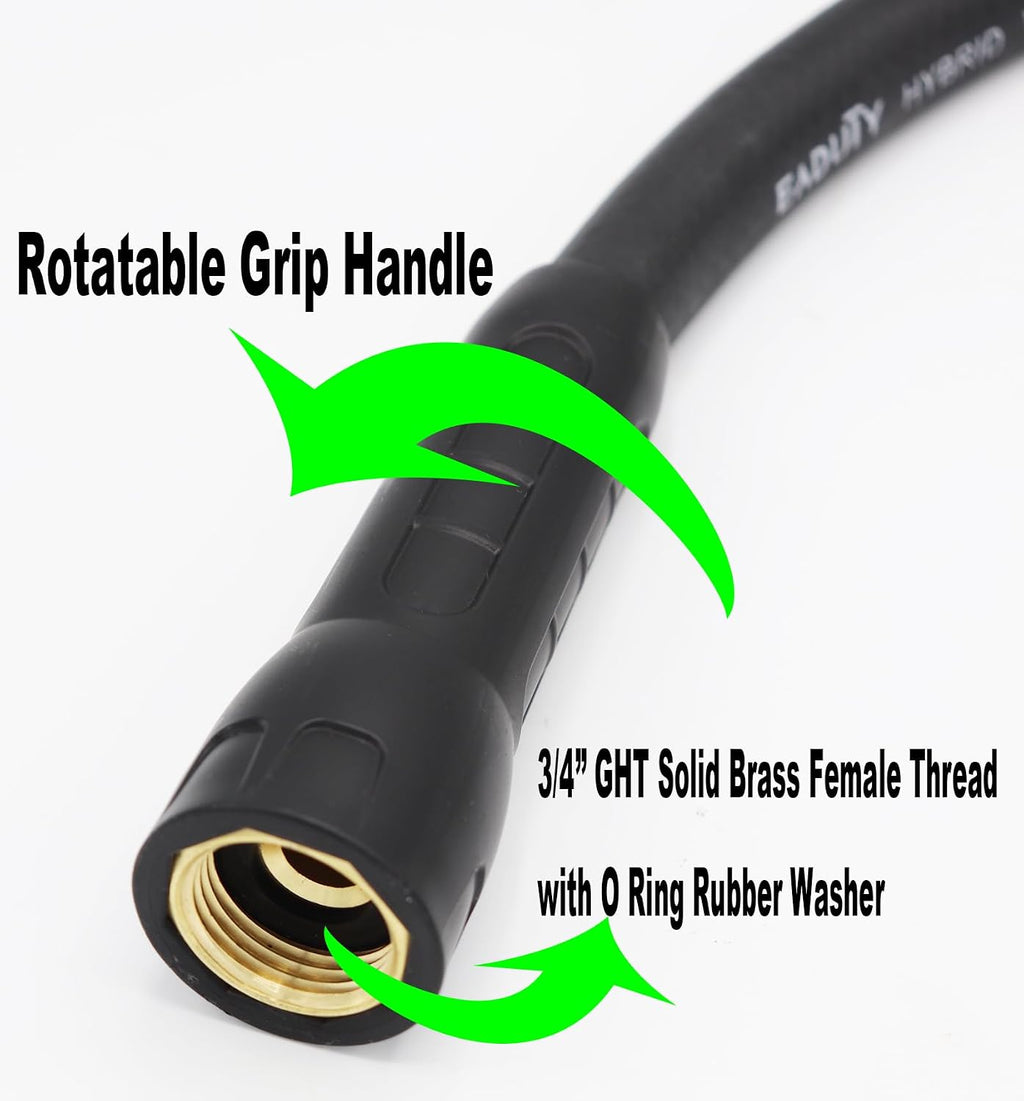 Hybrid Garden Hose 5/8 IN. x 50 FT, Heavy Duty, Lightweight, Flexible with Rotatable Grip Handle and Solid Brass