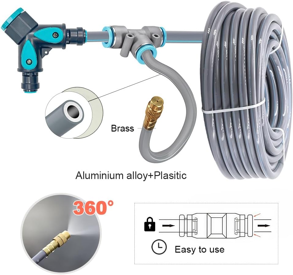 Drip Irrigation System, 100Ft 5/16 Inch Hose, 30 Adjustable Copper Nozzles, Automatic Atomizing Watering Kit for