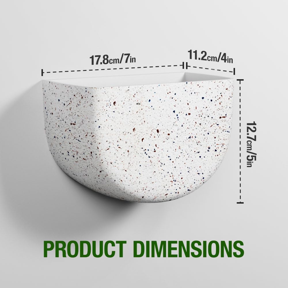 Asnext 2 Pack Indoor Wall Planter, 7 Inch Wall Planter Pot, Speckled White | Unique Half-moon Shaped Design Wall