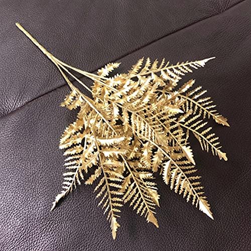 PASYOU Golden Fake Plants, Artificial Flowers Decoration for Christmas Plastic Boston Grass Faux DIY Crafts Indoor Outdoor Home Garden Party Room Bedroom Wedding Table Centerpiece Decor, Gold 4 Pack