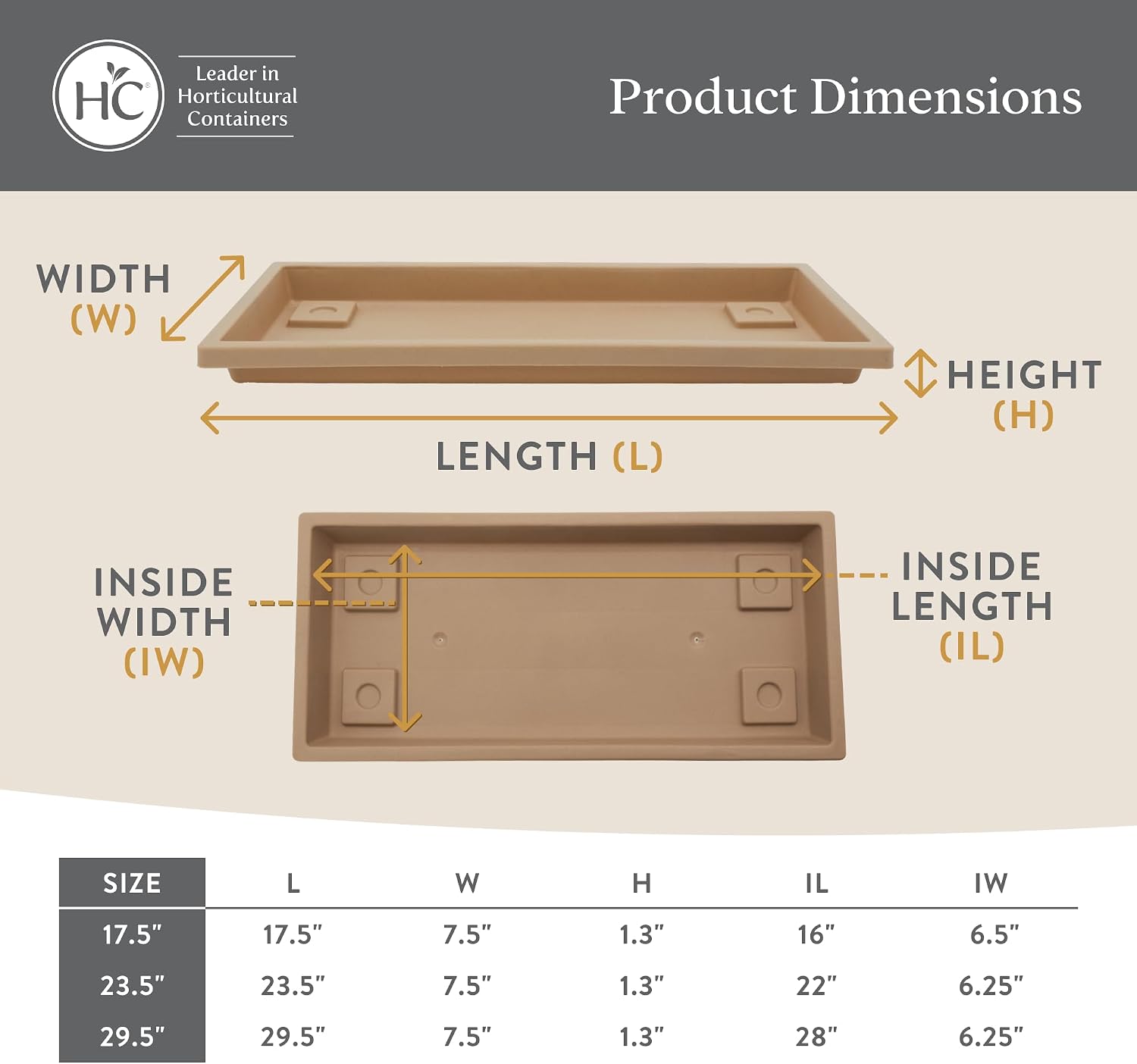 The HC Companies Venetian Rectangular Plant Tray - Lightweight Plastic Plant Saucer - Plant Drip Trays for Drainage