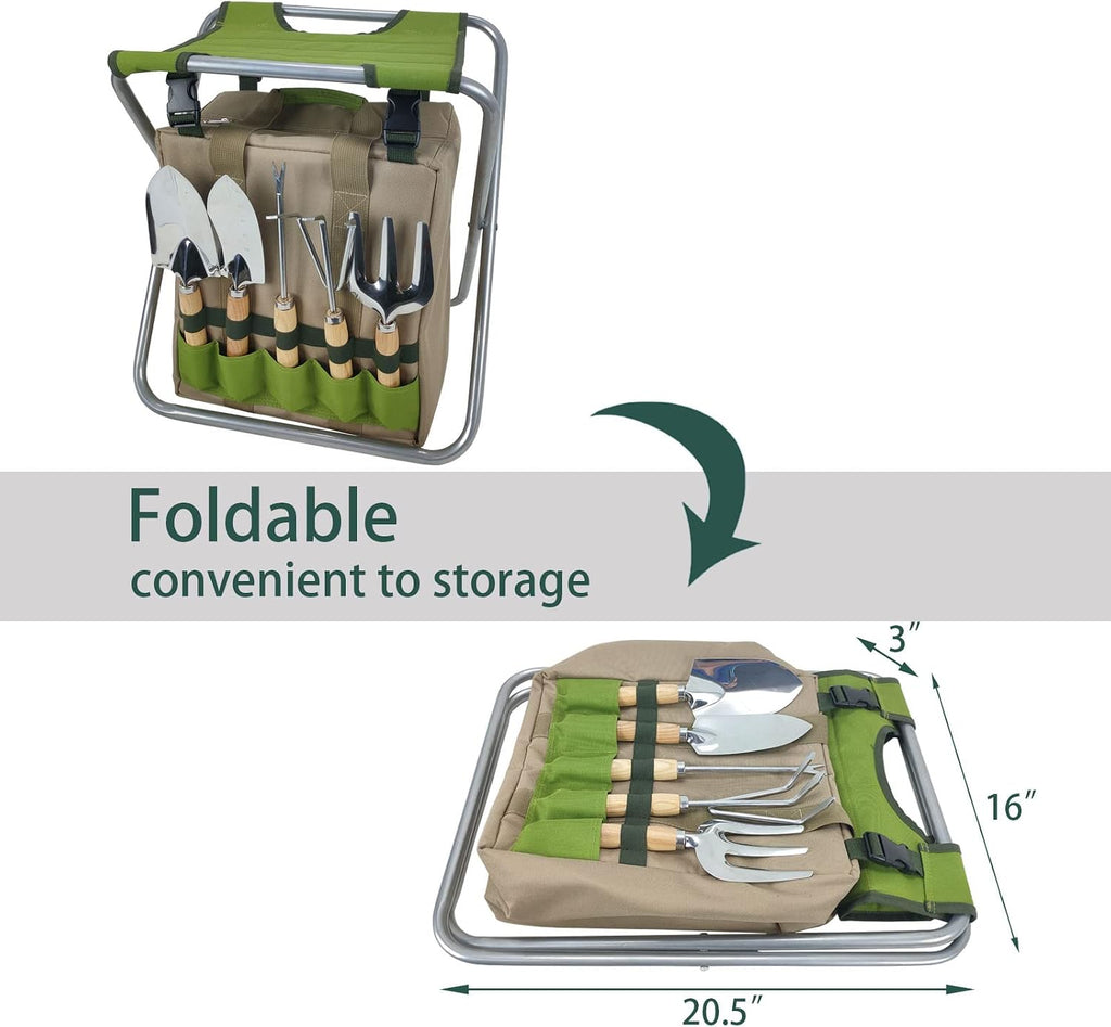 Garden Folding Gardener Stool with Gardening Tools Insulation Garden Bags Plus 5 Garden Tools and Gardening Kneeler