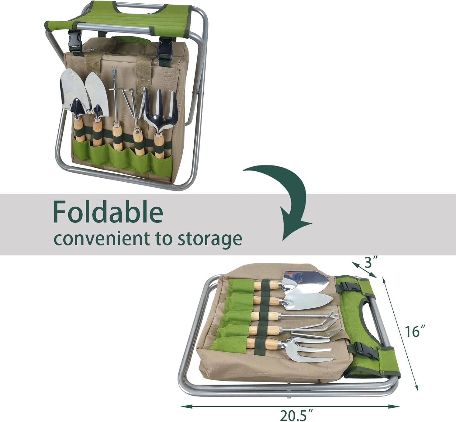 Garden Folding Gardener Stool with Gardening Tools Insulation Garden Bags Plus 5 Garden Tools and Gardening Kneeler