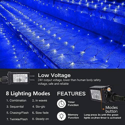 iBaycon 2Pack 4FT x 6FT Christmas Net Lights Outdoor Mesh Light, Blue