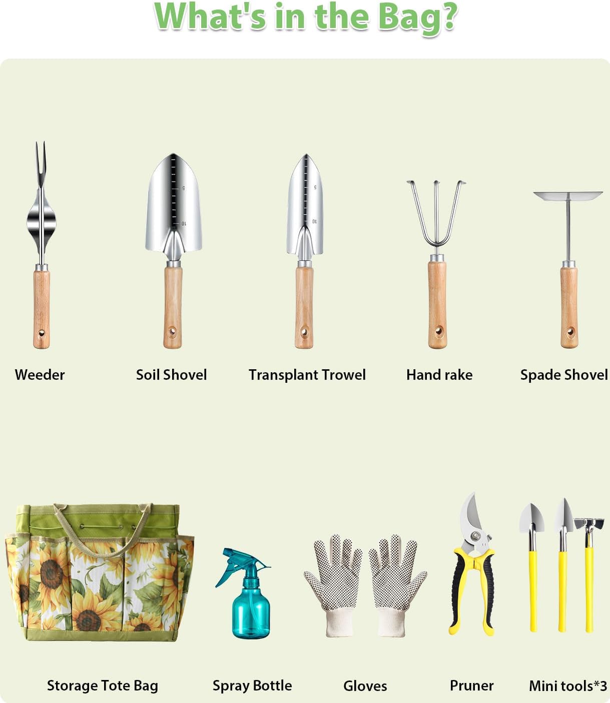 MOSFiATA 12Pcs Garden Tools Set, Heavy Duty Gardening Kit with Organizer Bag, for Digging, Weeding, Transplanting