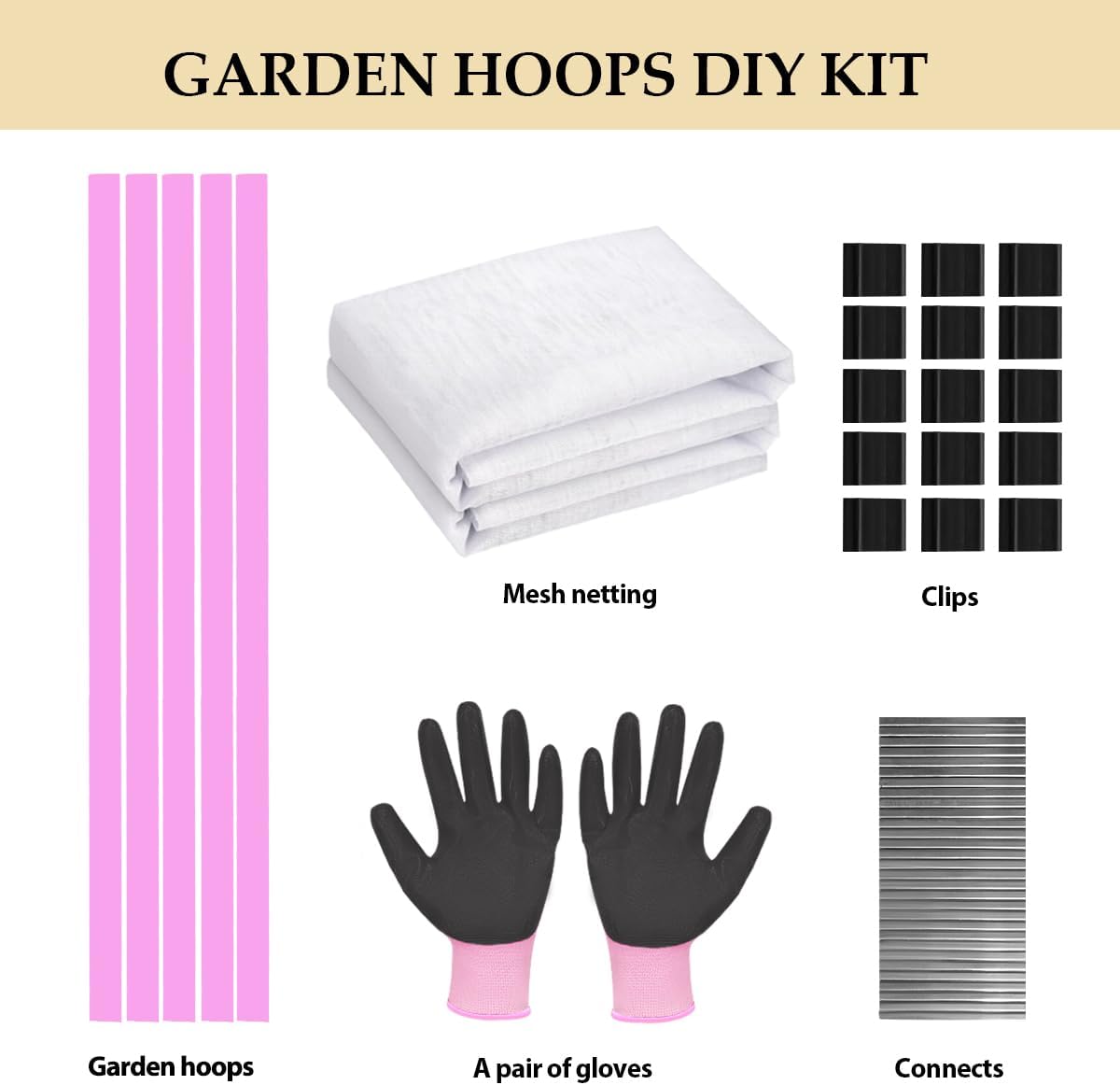 Garden Hoops with Mesh Netting, Sunwuk Pink Greenhouse Hoops for 2.5-5.5ft Wide Raised Beds, Small Garden Tunnel Hoops