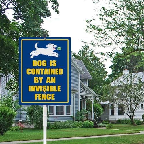 Dog Is Contained by An A Invisible Fence Yard Sign With Stake Reflective Aluminum Rustproof Attention Garden Lawn Dog Sign Stand For Home Garden Street Decorations Outdoor (8x12) IN