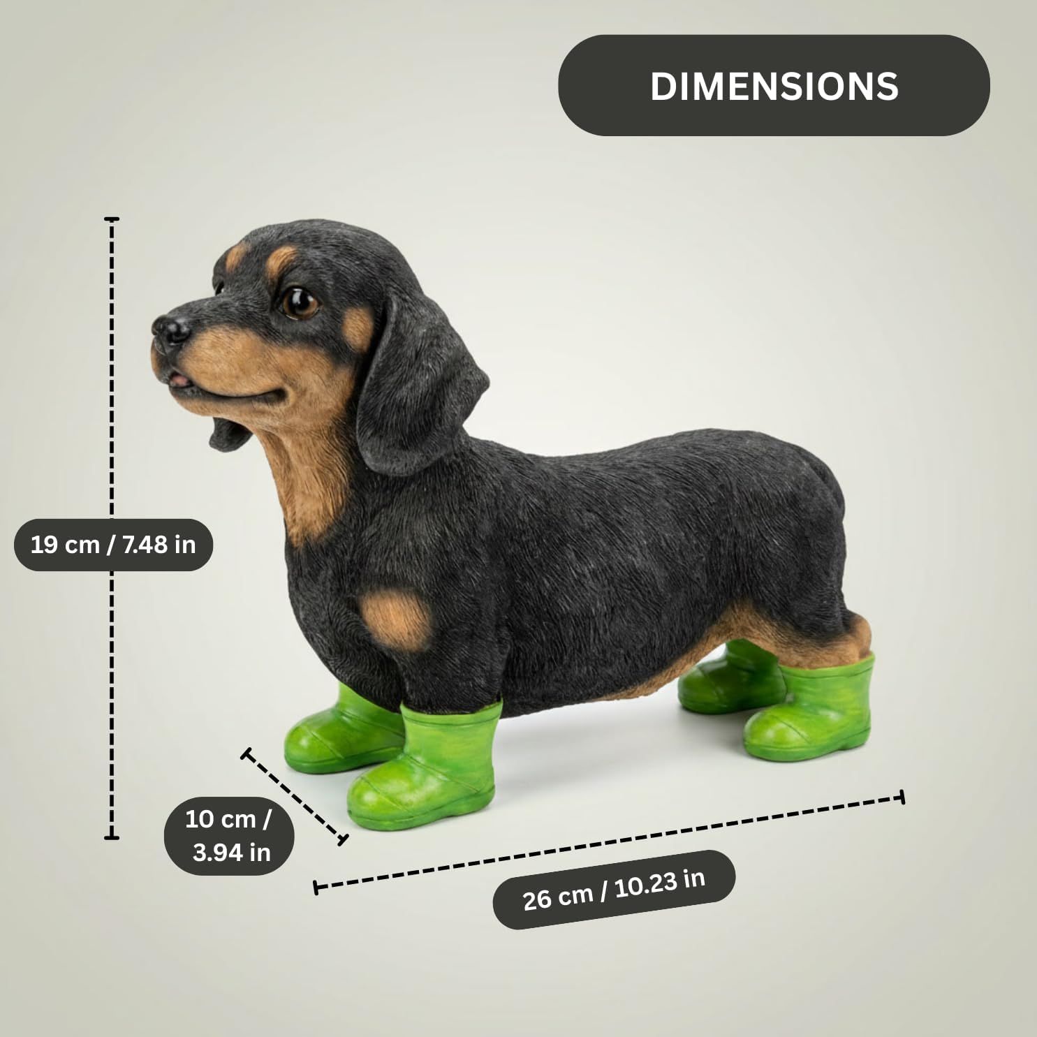 Dachshund Garden Statue in Boots – 10" Cute Wiener Dog Ornament for Yard Decor & Garden Art – Resin Sausage Figurine