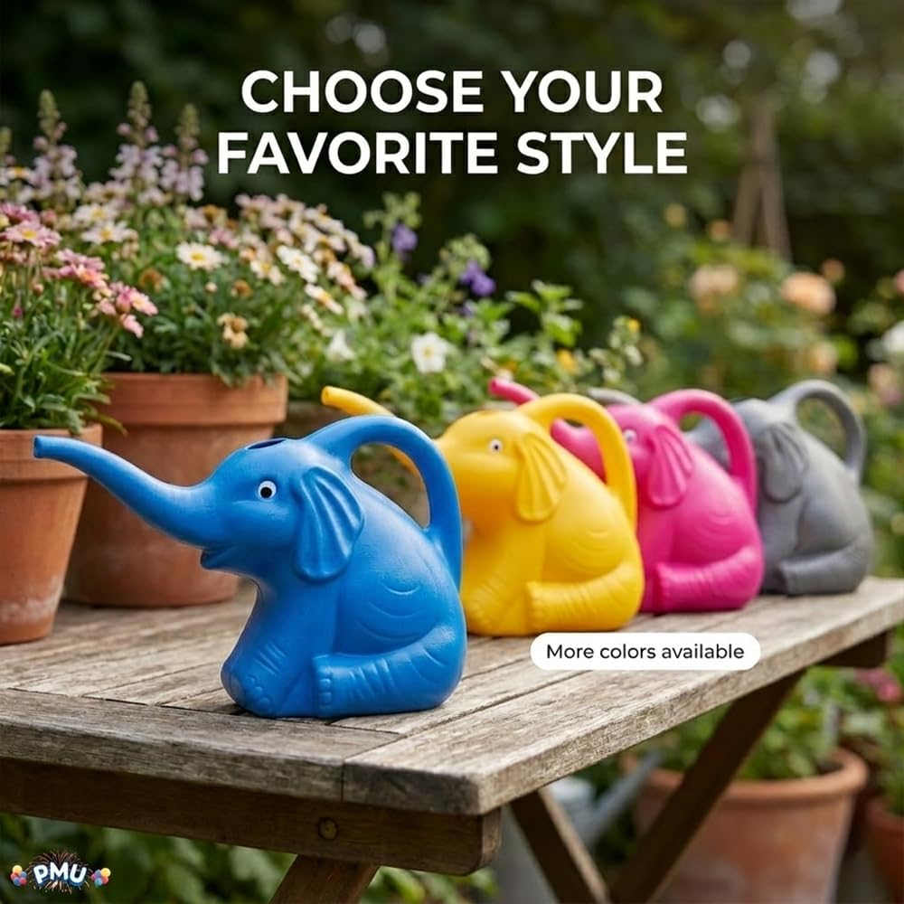 PMU 3Pcs 2-Quart Elephant Watering Can – Durable Plastic Garden Watering Can for Indoor & Outdoor Plants, Easy-Pour