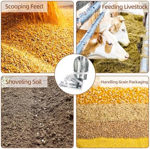3 Pack Galvanized Feed Scoop Set, Heavy Duty Metal Grain Scoop for Livestock, Horse & Chicken, 3 Sizes with Rolled Edges & Flat Base for Farm, Coop, Gardening